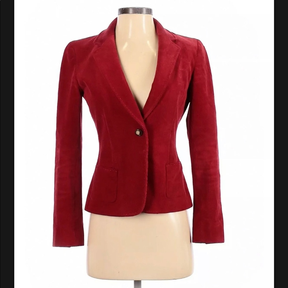 Elie Tahari Women's Red Stitched Velvet One Button Blazer size 6